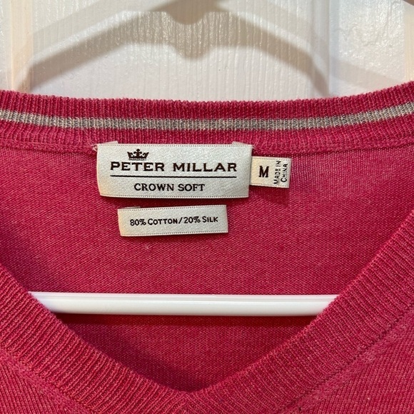 Peter Millar Crown Soft Silk Blend V-Neck Sweater Pink Soft Golf Resort Men Sz M - Picture 3 of 6